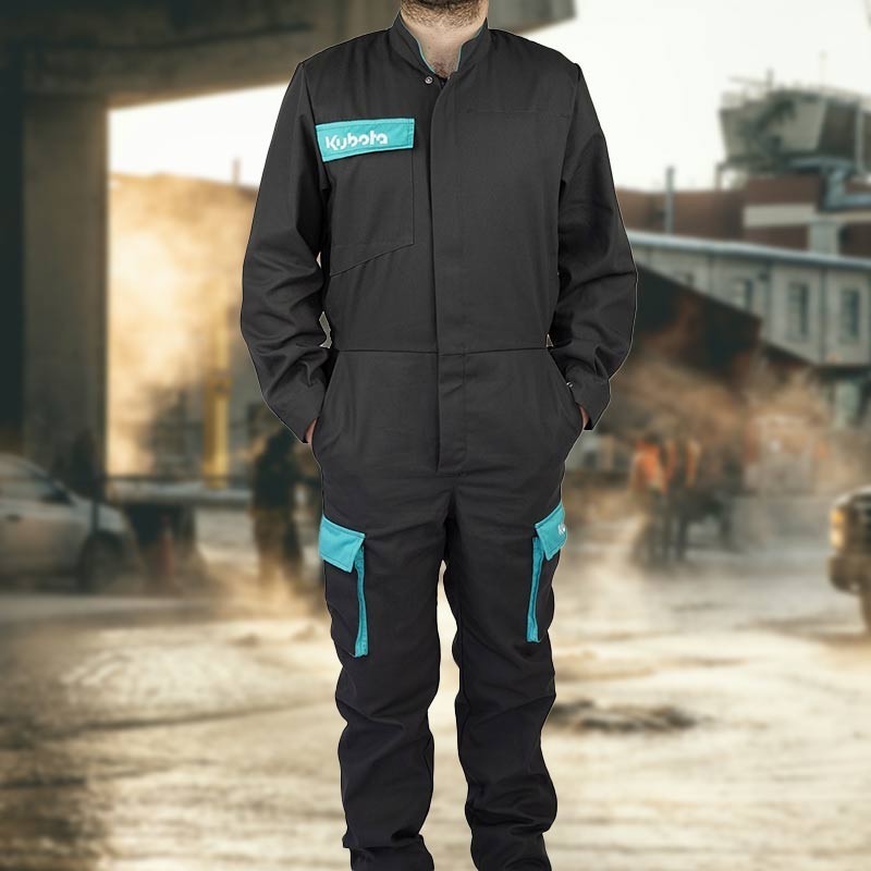Negozio Ufficiale Kubota | Tuta da lavoro Kubota nera e blu 1 cerniera